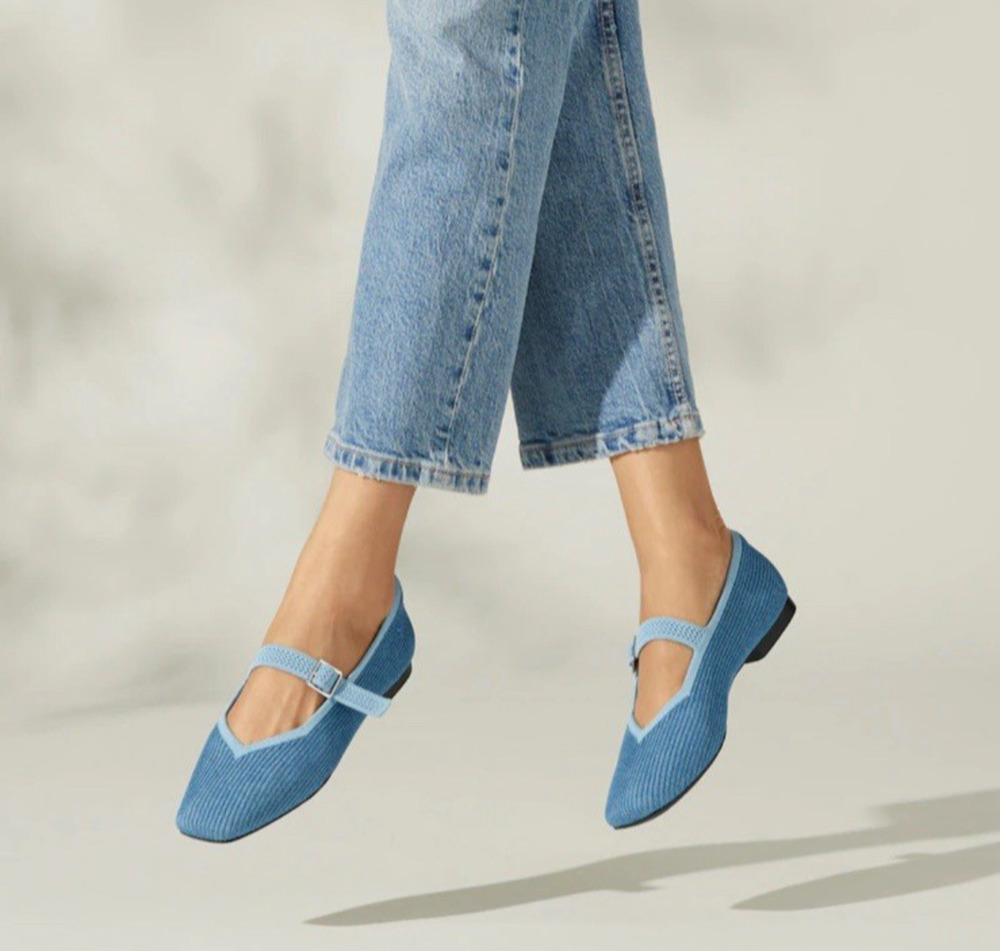 New Vivaia Margot Womens Size 11 43 Square Toe Mary Jane Flats Denim Blue Shoes